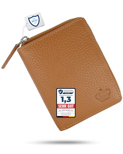 Baur Damen Geldbörse Echt Leder Geldtasche | Geldbeutel mit RFID Schutz | kleines Portemonnaie viele Kartenfächer | Wallet mit Druckknopfverschluss & Reißverschluss-Compartment (Cognac) von Baur since 1976