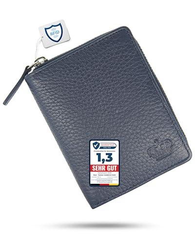 Baur Damen Geldbörse Echt Leder Geldtasche | Geldbeutel mit RFID Schutz | kleines Portemonnaie viele Kartenfächer | Wallet mit Druckknopfverschluss & Reißverschluss-Compartment (Dunkelblau) von Baur since 1976