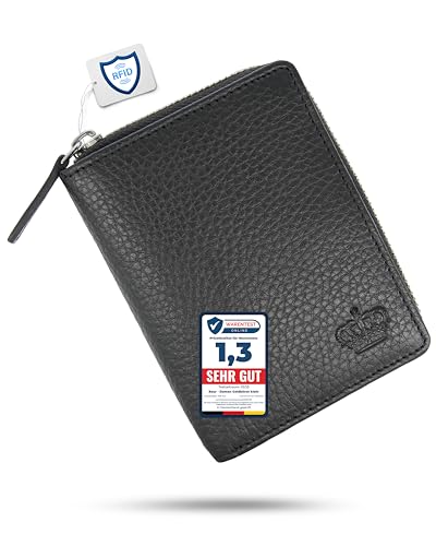 Baur Damen Geldbörse Echt Leder Geldtasche | Geldbeutel mit RFID Schutz | kleines Portemonnaie viele Kartenfächer | Wallet mit Druckknopfverschluss & Reißverschluss-Compartment (Schwarz) von Baur since 1976
