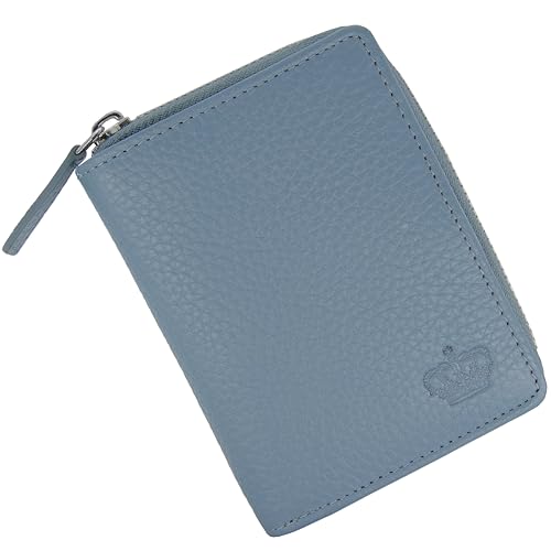 Baur Damen Geldbörse Echt Leder Geldtasche | Geldbeutel mit RFID Schutz | kleines Portemonnaie viele Kartenfächer | Wallet mit Druckknopfverschluss & Reißverschluss-Compartment (Tauben-Blau) von Baur since 1976