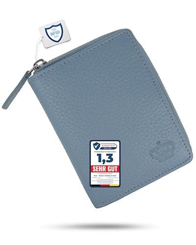 Baur Damen Geldbörse Echt Leder Geldtasche | Geldbeutel mit RFID Schutz | kleines Portemonnaie viele Kartenfächer | Wallet mit Druckknopfverschluss & Reißverschluss-Compartment (Tauben-Blau) von Baur since 1976