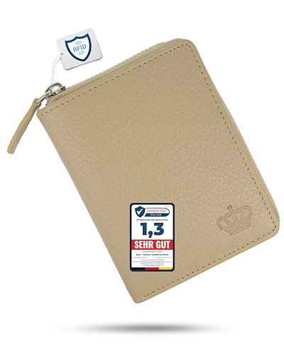 Baur Damen Geldbörse Echt Leder Geldtasche | Geldbeutel mit RFID Schutz | kleines Portemonnaie viele Kartenfächer | Wallet mit Druckknopfverschluss & Reißverschluss-Compartment (Taupe) von Baur since 1976