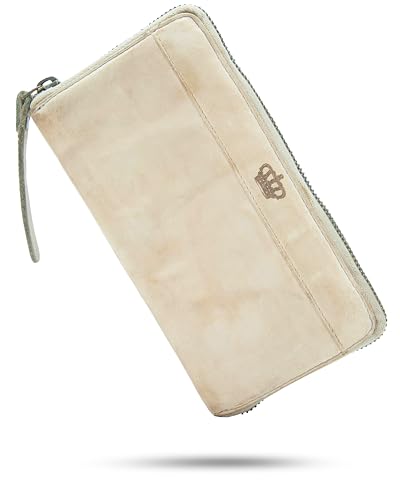 Baur Damen Geldbörse aus extra weichem Waschleder | Geldbeutel im Used-Look mit RFID-Schutz | Großes Portemonnaie mit vielen Kartenfächern | Rundum-Reißverschluss (Glatt, Beige) von Baur since 1976