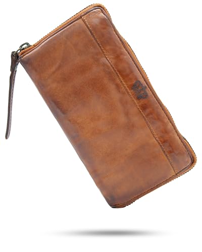 Baur Damen Geldbörse aus extra weichem Waschleder | Geldbeutel im Used-Look mit RFID-Schutz | Großes Portemonnaie mit vielen Kartenfächern | Rundum-Reißverschluss (Glatt, Cognac) von Baur since 1976