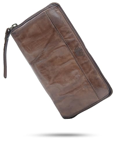 Baur Damen Geldbörse aus extra weichem Waschleder | Geldbeutel im Used-Look mit RFID-Schutz | Großes Portemonnaie mit vielen Kartenfächern | Rundum-Reißverschluss (Glatt, Dunkel Braun) von Baur since 1976