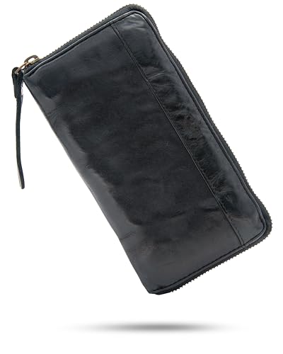 Baur Damen Geldbörse aus extra weichem Waschleder | Geldbeutel im Used-Look mit RFID-Schutz | Großes Portemonnaie mit vielen Kartenfächern | Rundum-Reißverschluss (Glatt, Schwarz) von Baur since 1976