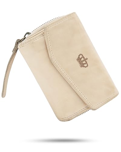 Baur Damen Geldbörse aus extra weichem Waschleder | Geldbeutel im Used-Look mit RFID-Schutz | Kleines Portemonnaie | Viele Kartenfächer | Druckknopfverschluss & Reißverschlussfach (Beige) von Baur since 1976