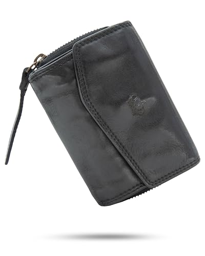 Baur Damen Geldbörse aus extra weichem Waschleder | Geldbeutel im Used-Look mit RFID-Schutz | Kleines Portemonnaie | Viele Kartenfächer | Druckknopfverschluss & Reißverschlussfach (Schwarz) von Baur since 1976