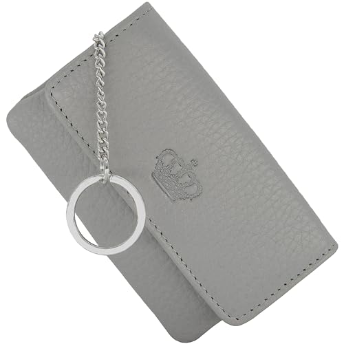 Baur Damen Schlüsseletui Echt Leder | Schlüsselmäppchen mit Münzfach & Metall-Schlüsselring | Schlüsseltasche mit Reißverschluss & Druckknopf | Schein- & Kartenfach | Geldbörse klein (Grau) von Baur since 1976