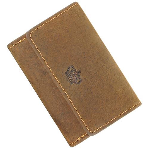 Baur Damen und Herren Geldbörse Echt Leder Geldtasche | Mini-Geldbeutel mit RFID Schutz | Kleines Portemonnaie mit 2 Kartenfächer | Schein- & Münzfach | Wallet mit Druckknopf (Braun Büffelleder) von Baur since 1976