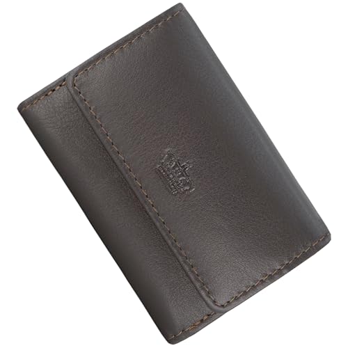 Baur Damen und Herren Geldbörse Echt Leder Geldtasche | Mini-Geldbeutel mit RFID Schutz | Kleines Portemonnaie mit 2 Kartenfächer | Schein- & Münzfach | Wallet mit Druckknopf (Dunkel Braun) von Baur since 1976