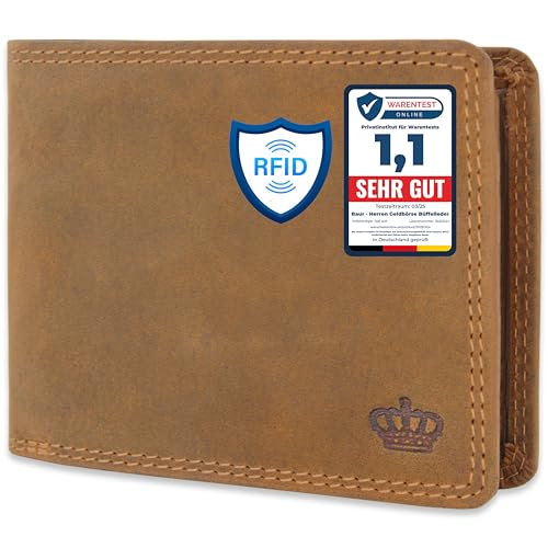 Baur Herren Geldbörse Echtes Büffelleder | Geldbeutel mit RFID Schutz | Portemonnaie Querformat | Geldtasche mit Münzfach | Wallet mit viele Kartenfächer (Querformat Groß) von Baur since 1976