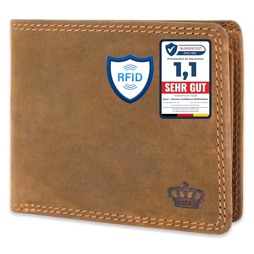 Baur Herren Geldbörse Echtes Büffelleder | Geldbeutel mit RFID Schutz | Portemonnaie Querformat | Geldtasche mit Münzfach | Wallet mit viele Kartenfächer (Querformat Klein) von Baur since 1976