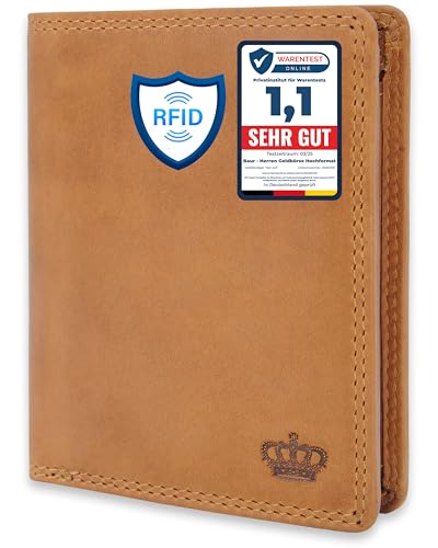 Baur Herren Geldbörse Echtes Leder | Geldbeutel mit RFID Schutz | Großes Portemonnaie Hochformat | Geldtasche mit Münzfach | Wallet (Hochformat mit Druckknopf innen, Camel) von Baur since 1976