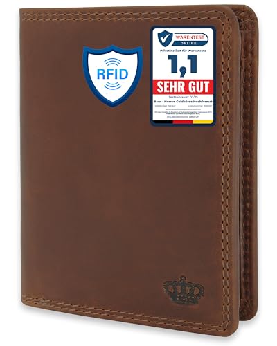 Baur Herren Geldbörse Echtes Leder | Geldbeutel mit RFID Schutz | Großes Portemonnaie Hochformat | Geldtasche mit Münzfach | Wallet (Hochformat mit Druckknopf innen, Dunkel Braun) von Baur since 1976