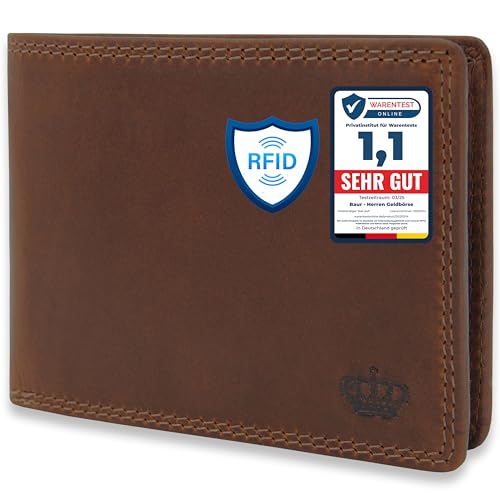 Baur Herren Geldbörse Echtes Leder | Geldbeutel mit RFID Schutz | Portemonnaie Querformat | Geldtasche mit Münzfach und und Kartenfächer | Wallet (Querformat Groß, Dunkel Braun) von Baur since 1976