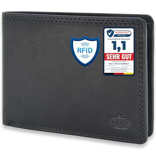Baur Herren Geldbörse Echtes Leder | Geldbeutel mit RFID Schutz | Portemonnaie Querformat | Geldtasche mit Münzfach und und Kartenfächer | Wallet (Querformat Groß, Schwarz) von Baur since 1976