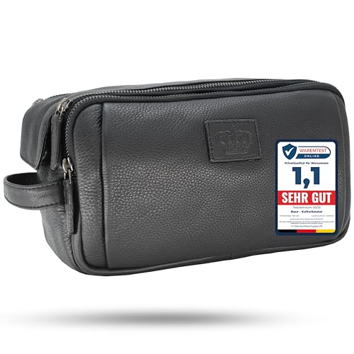 Baur Kulturbeutel Echtes Leder | Toilettentasche mit viel Platz | Damen und Herren Kulturtasche aus Leder (Rindsleder Schwarz) von Baur since 1976