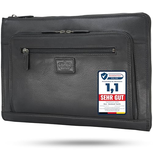 Baur Notebook Tasche Echtes Leder | Laptoptasche bis 13,3 Zoll | Handgefertigte Tasche | Tragetasche mit dünnem Design | Praktische Front Bag (Rindsleder Schwarz) von Baur since 1976