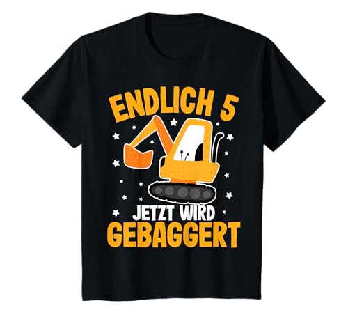 Baustelle Endlich 5 Jahre Jetzt Wird Gebaggert Jungen Bagger T-Shirt von Baustelle Baufahrzeuge Kindergeburtstag
