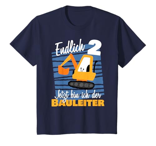 Kinder Endlich 2 Jahre Jetzt Bin Ich Der Bauleiter | Jungen Bagger T-Shirt von Baustelle Baufahrzeuge Kindergeburtstag