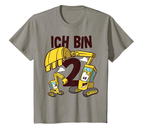 Ich Bin 2 | Bagger Zwei Jahre | 2. Geburtstag Jungen Bagger T-Shirt von Baustelle Baufahrzeuge Kindergeburtstag
