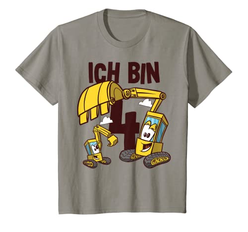Kinder Ich Bin 4 | Bagger Vier Jahre | 4. Geburtstag Jungen Bagger T-Shirt von Baustelle Baufahrzeuge Kindergeburtstag