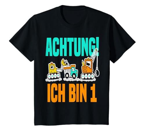 Baustelle 1 Jahr Achtung Ich bin 1 1. Geburtstag Jungen T-Shirt von Baustelle Jungs Mädchen Kindergeburtstag Geschenke