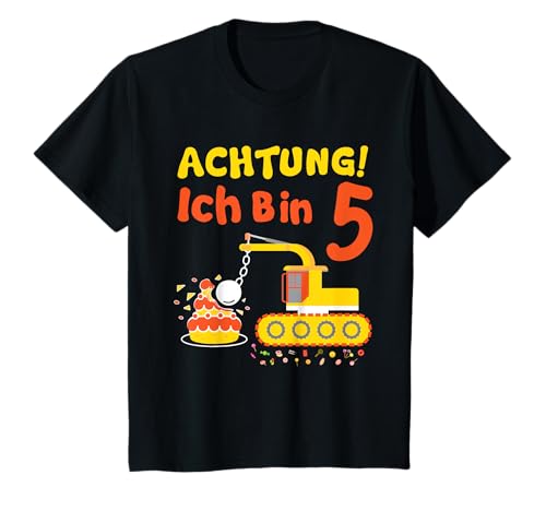 Bagger Jungen Achtung 5 Jahre Abrissbirne Kran Geburtstag T-Shirt von Baustelle Raupe Torte 5. Geburtstag Junge Geschenk