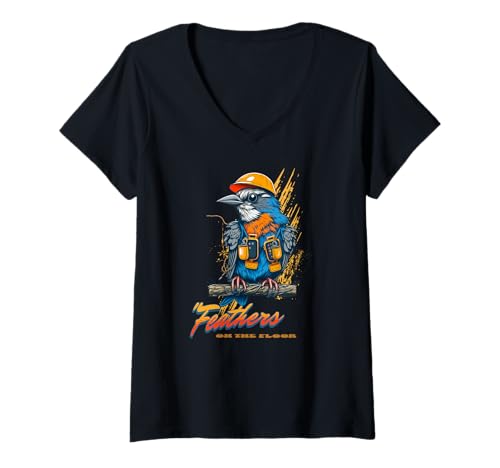 Damen Federn auf dem Boden Vogel Bauwerkzeuge T-Shirt mit V-Ausschnitt Damen Federn auf dem Boden Vogel Bauwerkzeuge T-Shirt mit V-Ausschnitt von Baustelle Vogel Sicherheits Humor