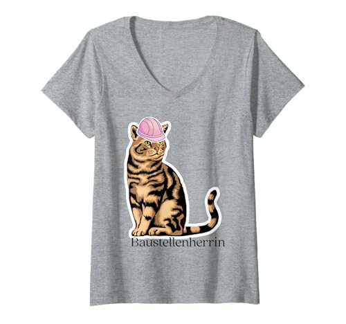 Damen Cat Hardhat Lady T-Shirt mit V-Ausschnitt Damen Cat Hardhat Lady T-Shirt mit V-Ausschnitt von Baustelle