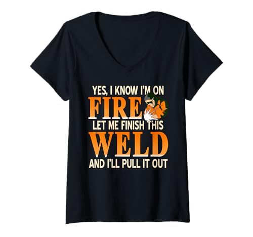 Damen Ja Ich Weiß Ich Brenne Lass Mich Fertig Schweißen T-Shirt mit V-Ausschnitt Damen Ja Ich Weiß Ich Brenne Lass Mich Fertig Schweißen T-Shirt mit V-Ausschnitt von Baustellen Humor für Schweißer