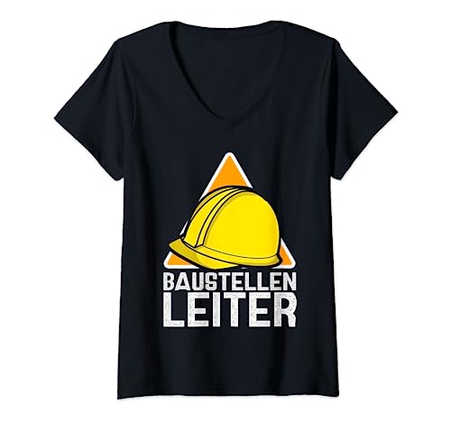 Damen Lustiges Baustellenleiter Outfit mit Humor auf Baustelle T-Shirt mit V-Ausschnitt von Baustellen Leiter mit Baustellenhelm und Spruch