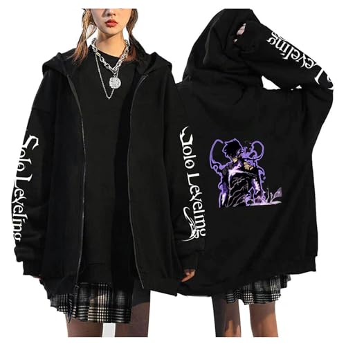 Bauxhie Unisex Sung Jin Woo Cosplay Zip Up Jacke Solo Leveling Merch Hoodie Kapuzenpullover Outwear (Stil 1, XS) von Bauxhie