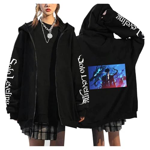 Bauxhie Unisex Sung Jin Woo Cosplay Zip Up Jacke Solo Leveling Merch Hoodie Kapuzenpullover Outwear (Stil 4, XXL) von Bauxhie