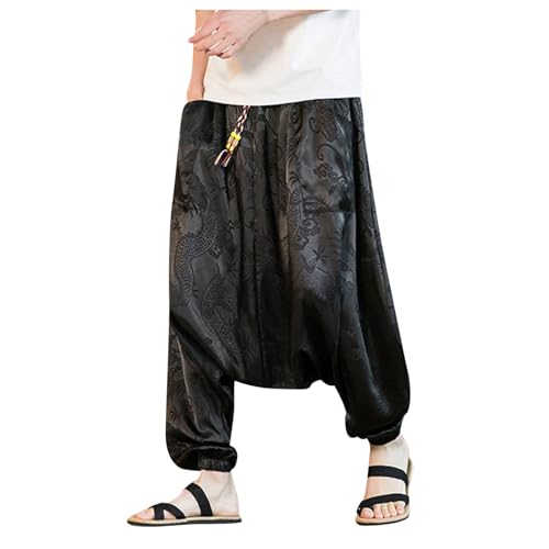Aladdinhose Haremshose Pumphose Ballonhose Herren Mittelalter Hosen Herren Lang Leinenhose Gothic Steampunk Viktorianische Halloween Karneval Cosplay Locker Goa Hose Freizeithose von Bauzuoyo