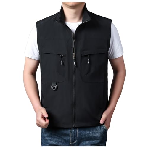 Bauzuoyo Angelnweste Herren Atmungsaktiv Outdoor Ärmellos Jacke mit Vielen Taschen Sportlich Sommerweste Freizeit Reisen Wandern Arbeitsweste Leicht Schnell trocknender Übergangsjacke von Bauzuoyo