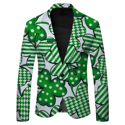 Bauzuoyo Anzug Herren Party Sakko für Herren St. Patrick's Day Luck of The Irish Kleeblatt Anzug Jackett ohne Hose 80er Herrenkostüm St. Patricks Day Shamrock Party Karneval Kostüm von Bauzuoyo