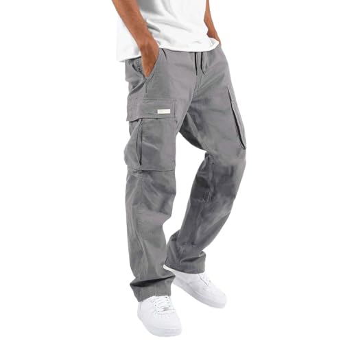 Bauzuoyo Cargohose Herren Lässige Freizeithose Loose Fit Gerades Bein Hosen mit Kordelzug und Taschen Trainingshose Lang Casual Jogginghose elastischer Bund, Outdoor, Wandern, Arbeit von Bauzuoyo
