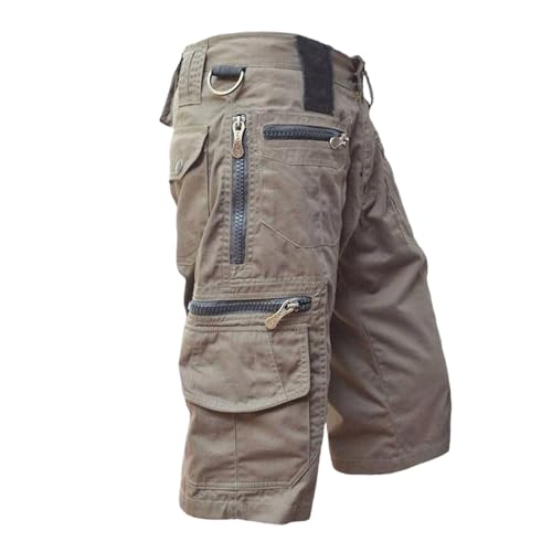 Bauzuoyo Herren Cargo Shorts 3/4 Sommer Arbeitshose Outdoor Kurz Hose Atmungsaktiv Freizeitshorts mit Multi Taschen Stoffshorts Sommerhose Knielang Lockere Freizeithose Cargohose von Bauzuoyo