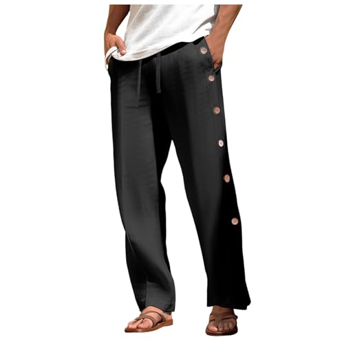Bauzuoyo Herren Jogginghose mit Knöpfen An Der Seite Reha Hose mit Seitlicher Knopfleiste Zum Öffnen Button Up Trainingshose Freizeithose Locker Lässig Sport Postoperative Rehahose Sporthose von Bauzuoyo