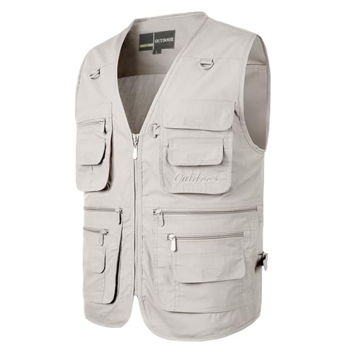 Bauzuoyo Herren Outdoor Weste Cargo Weste Arbeitsweste Herren Dünne Anglerweste Mit Vielen Taschen Leicht Softshelljacke Ohne Ärmel Multifunktionsweste Einfarbig Westen Sommerweste Sportwesten von Bauzuoyo