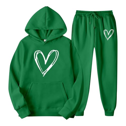 Bauzuoyo Jogginganzug Herren 2-Teiliges Trainingsanzug mit Heartbeat Print Warm Winter Sportanzug mit Plüsch Gefüttert Damen mit Kapuze Hosenanzug Langarm Warm Freizeitanzug Valentinstag von Bauzuoyo