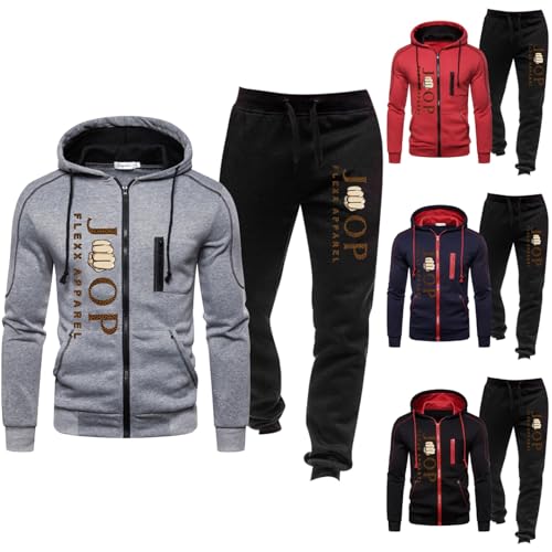Bauzuoyo Jogginganzug Herren Set Lustig Leopardenmuster Trainingsanzüge Zip Jacke 2 Teilig Hip Hop Y2K Streetwear Tracksuit Hoodie und Jogginghose Männer Fußball Sportanzug Freizeitanzug von Bauzuoyo