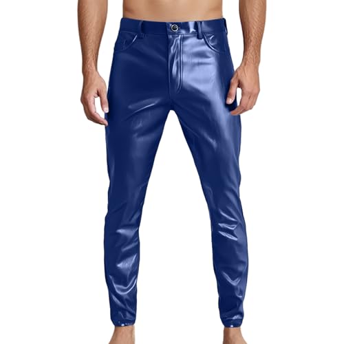 Bauzuoyo Lederhose Herren Wetlook Lack Leder Lang Motorrad Hosen Slim fit Stretch Kunstlederhose Anzughose mit Bügelfalte Metallic Leggings Tights Erotik Pants Mottoparty Nachtclub Clubwear von Bauzuoyo