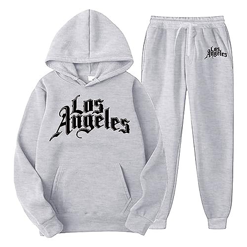 Bauzuoyo Los Angeles Jogginganzug für Herren Damen Y2K Hooded Tops+Hose Set Tracksuit Buchstaben Druck Lose Hoodies und Jogginghosen Hip Hop Unisex Pullover Sporthosen Stretch Jogginganzug von Bauzuoyo