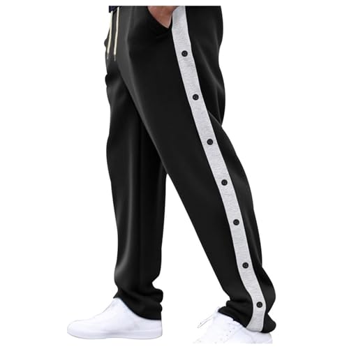 Bauzuoyo Reha Hose Herren Jogginghose mit Knöpfen An Der Seite Trainingshose mit Taschen und Seitlicher Knopfleiste Zum Öffnen Button Up Elastischer Bund Sweatpants Sporthose Freizeithose von Bauzuoyo