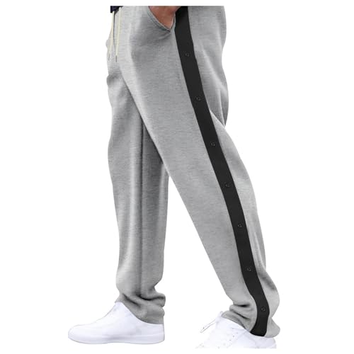 Bauzuoyo Reha Hose Herren Jogginghose mit Knöpfen An Der Seite Trainingshose mit Taschen und Seitlicher Knopfleiste Zum Öffnen Button Up Elastischer Bund Sweatpants Sporthose Freizeithose von Bauzuoyo