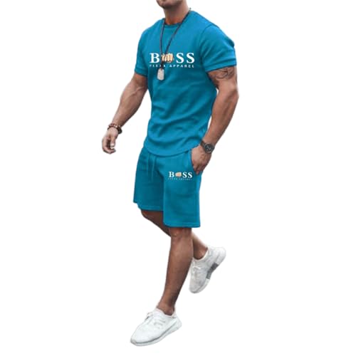 Bauzuoyo Sommer Outfit Herren 2 Teiler Jogginganzug mit Druck Lustig Hawaii Kleidung Y2k Streetwear Trainingsanzug Kurz Gym Fitness Anzug mit Taschen Strand Urlaub Outfit von Bauzuoyo