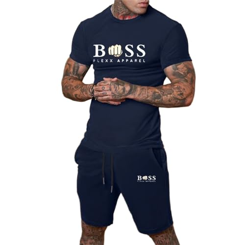 Bauzuoyo Sommer Outfit Herren 2 Teiler Jogginganzug mit Druck Lustig Hawaii Kleidung Y2k Streetwear Trainingsanzug Kurz Gym Fitness Anzug mit Taschen Strand Urlaub Outfit von Bauzuoyo